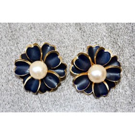 Floral Blue Enamel Stud Earrings